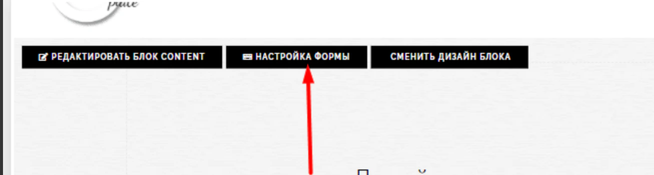 Редактор сайта Ex-in: кнопка «Настройка формы» у блока